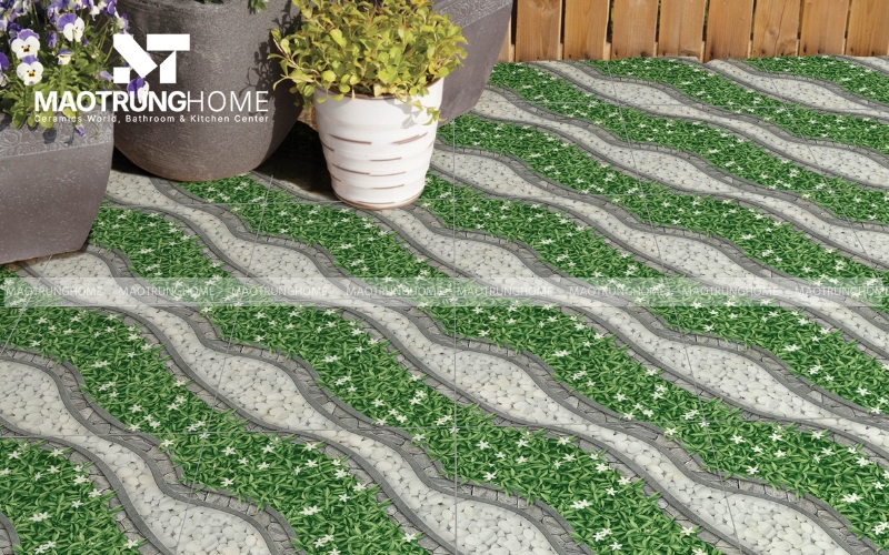 Lối đi sân vườn bền bỉ với gạch giả đá tông xanh