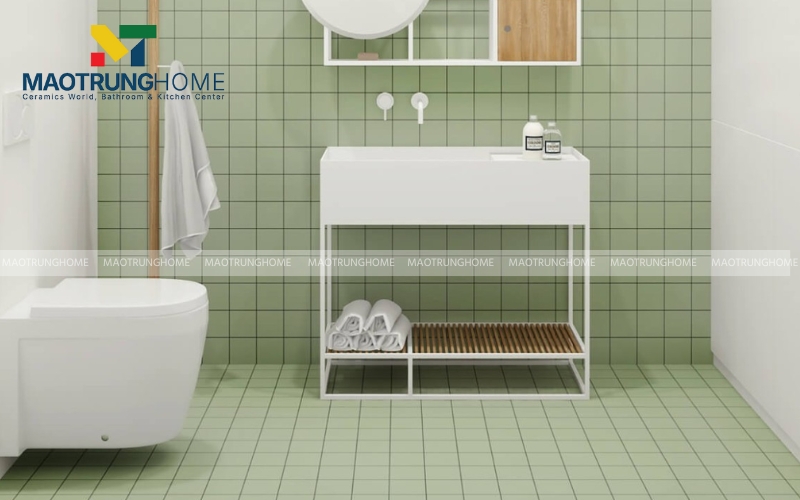 Thư giãn như ở Spa với tông màu xanh lá cây trong phòng tắm