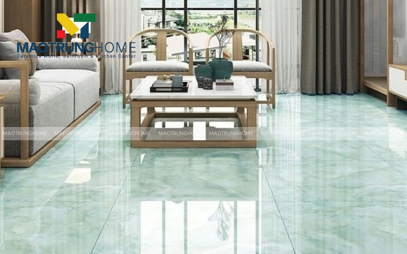 Vẻ đẹp thiên nhiên tràn ngập phòng khách nhờ nền gạch xanh mướt
