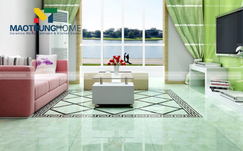 Phòng khách độc đáo với tone màu xanh lá cây trơn tối giản