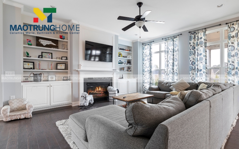 Gạch vân mây xám nhẹ cho phòng khách