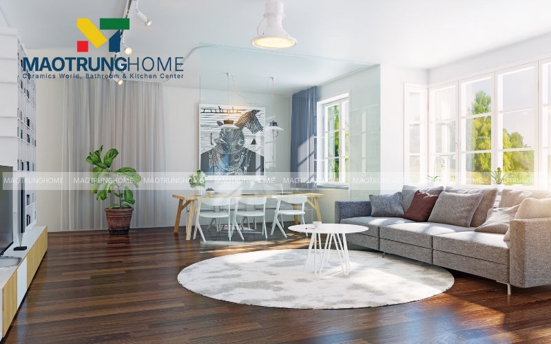 Sự kết hợp tinh tế giữa họa tiết vân gỗ và khổ gạch vuông 80x80cm