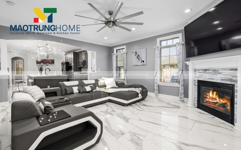 Cận cảnh bề mặt bóng kính của gạch vân đá Marble cao cấp