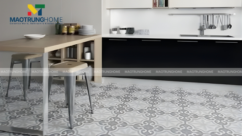 Mẫu gạch bông lát nền nhà bếp và khu vực bàn ăn