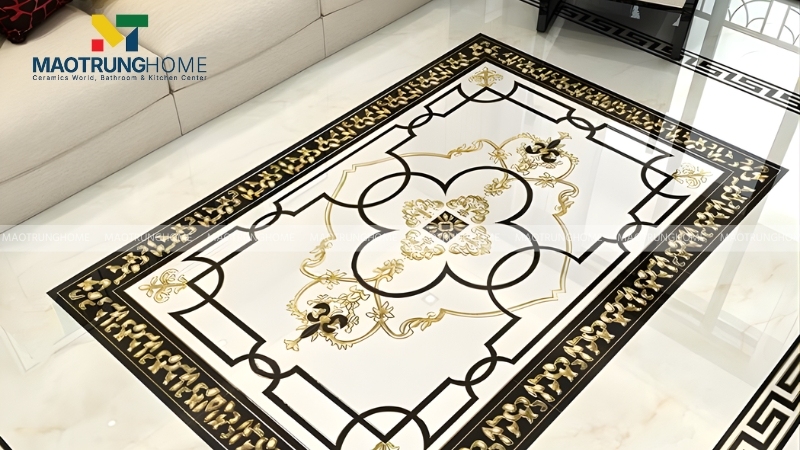Mẫu phòng khách lát thảm gạch bông