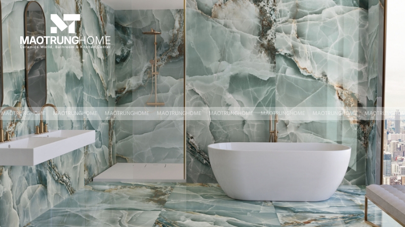 Gạch vân Onyx gây ấn tượng bằng hiệu ứng chiều sâu và màu sắc rực rỡ