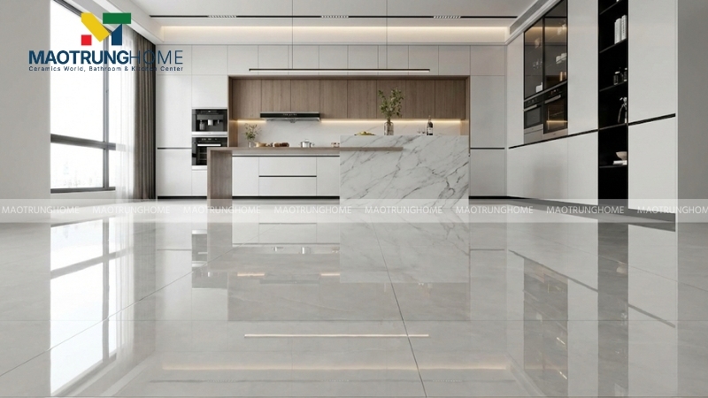 Gạch bóng kiếng khổ lớn làm không gian trông rộng rãi hơn