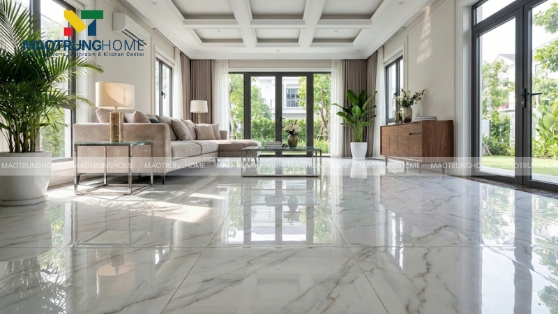 Gạch bóng kiếng vân đá Marble rất phù hợp cho phòng khách hiện đại