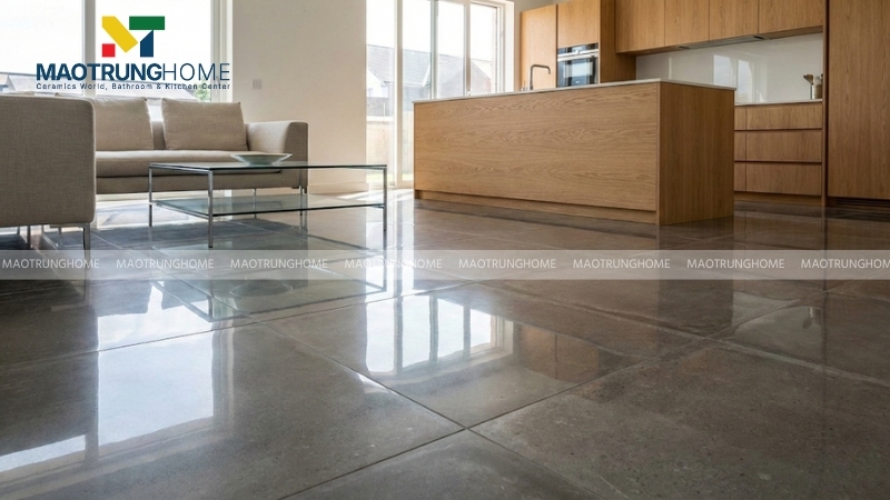 Gạch bóng kiếng màu xám khói phù hợp với phong cách Modern Minimalism