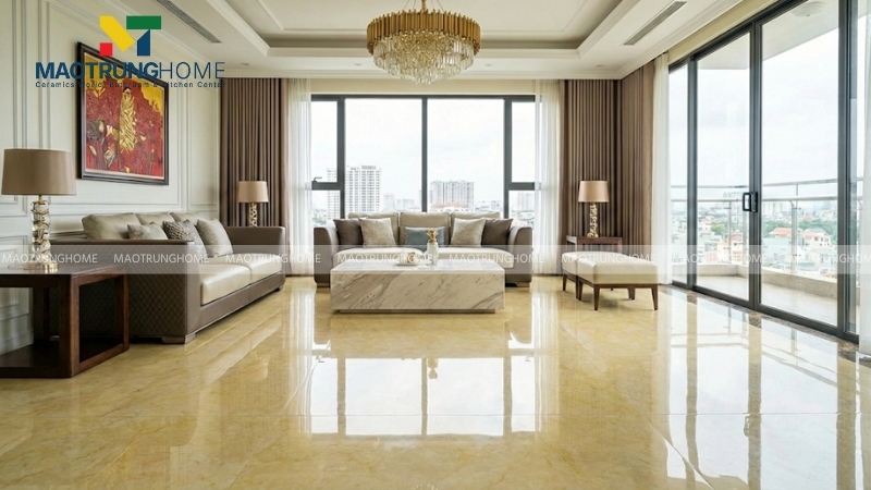 Nhà phong cách sang trọng nên dùng gạch vân đá bề mặt bóng