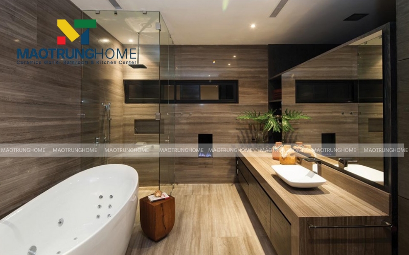 Sàn nhà ấm cúng hơn với mẫu gạch gỗ tông nâu trầm chống trơn