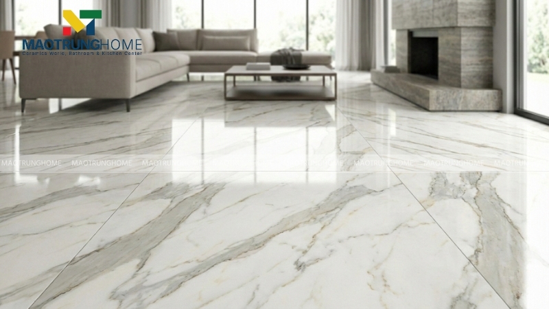 Gạch vân đá marble mang lại vẻ đẹp tinh tế, sang trọng cho phòng khách