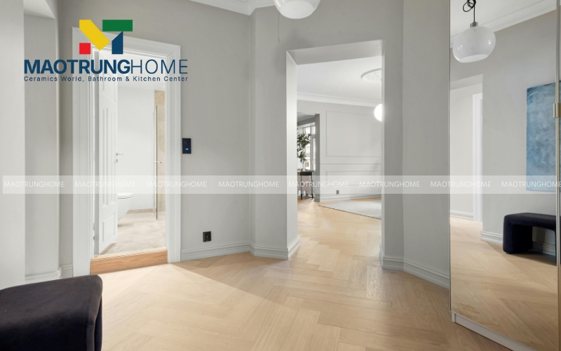 Sự sang trọng vượt bậc cho phòng khách với kiểu lát xương cá