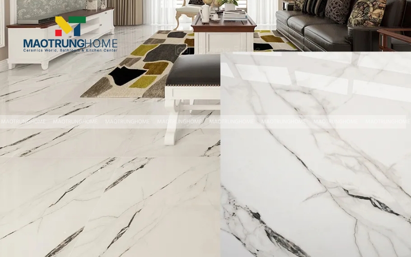 Gạch Marble nâu đất bóng kiếng tạo hiệu ứng phản chiếu lung linh