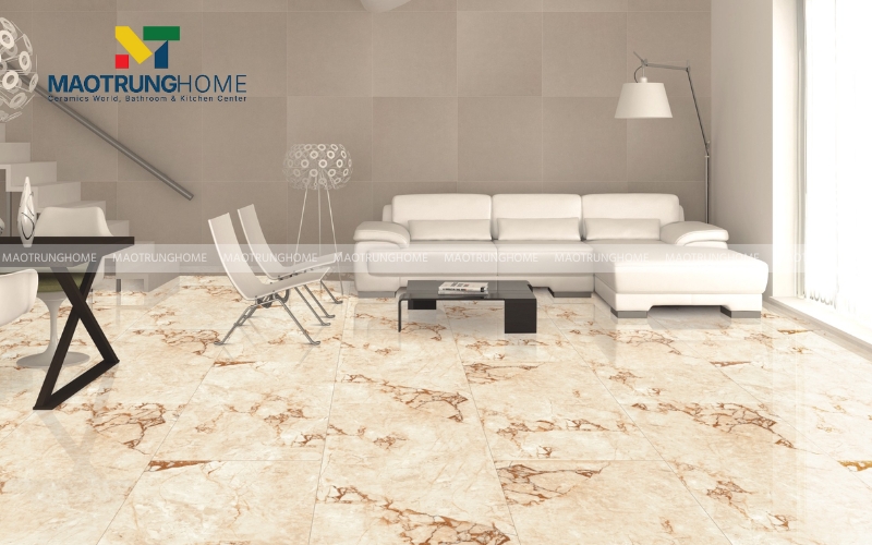 Vẻ đẹp hiện đại từ mẫu gạch vân đá nâu trầm cho sảnh phòng khách