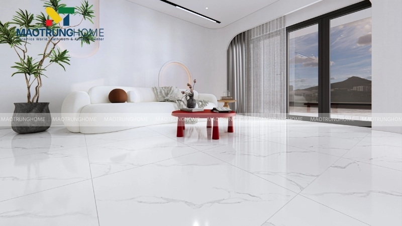 Mẫu gạch trắng vân đá cho phòng khách