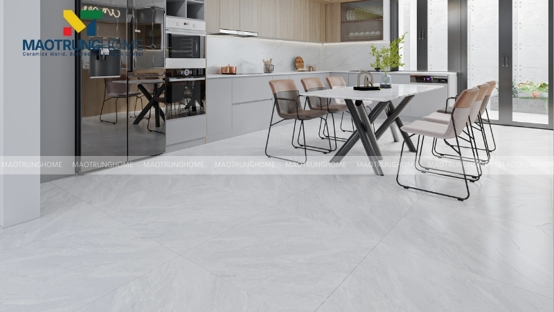 Mẫu gạch trắng vân đá cho phòng bếp