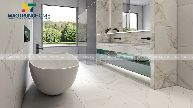 Mẫu gạch trắng vân đá cho phòng tắm