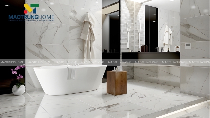 Gạch trắng vân đá có khả năng che giấu các vết cặn canxi