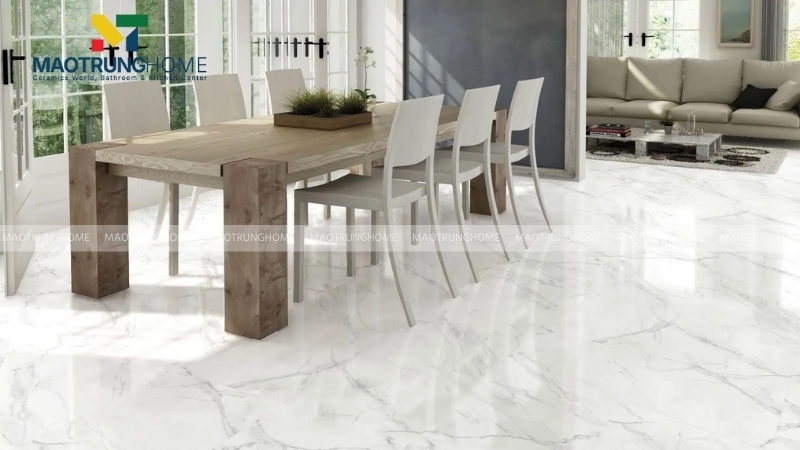 Gạch trắng vân đá hoàn toàn phù hợp cho phòng bếp