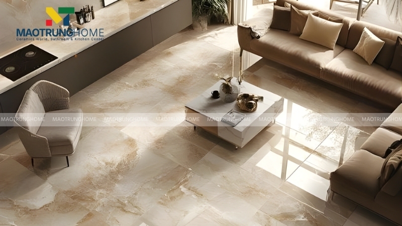 Mẫu gạch trắng vân đá ánh vàng và nâu