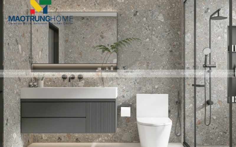 Gạch Terrazzo hạt đá màu sắc mang lại sự trẻ trung cho phòng tắm