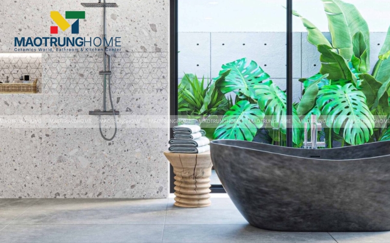 Mẫu gạch Terrazzo tông xám hạt trắng cho gia chủ yêu thích sự tinh tế