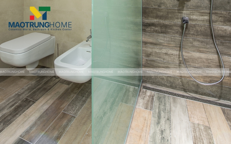 Gạch giả gỗ bề mặt nhám giúp chống trơn trượt hiệu quả khi sàn ướt