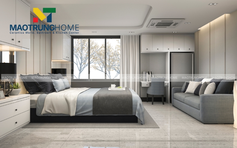 Hiệu ứng thoáng đạt từ mẫu gạch cẩm thạch tông kem sang trọng