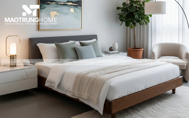 Tông màu xám xi măng dẫn đầu xu hướng nội thất phòng ngủ 2025