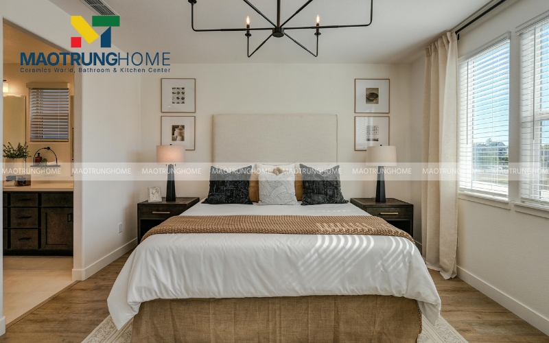 Sự mộc mạc tinh tế từ mẫu gạch vân gỗ óc chó cho phòng ngủ