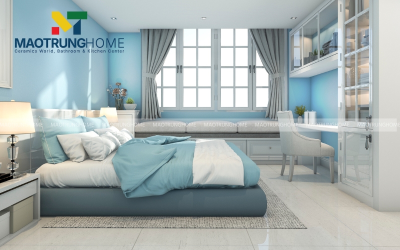 Gạch vân đá Marble trắng vân mây giúp mở rộng diện tích phòng ngủ