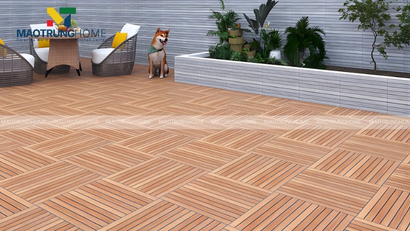 Mẫu gạch giả gỗ ấm cúng cho sân thượng