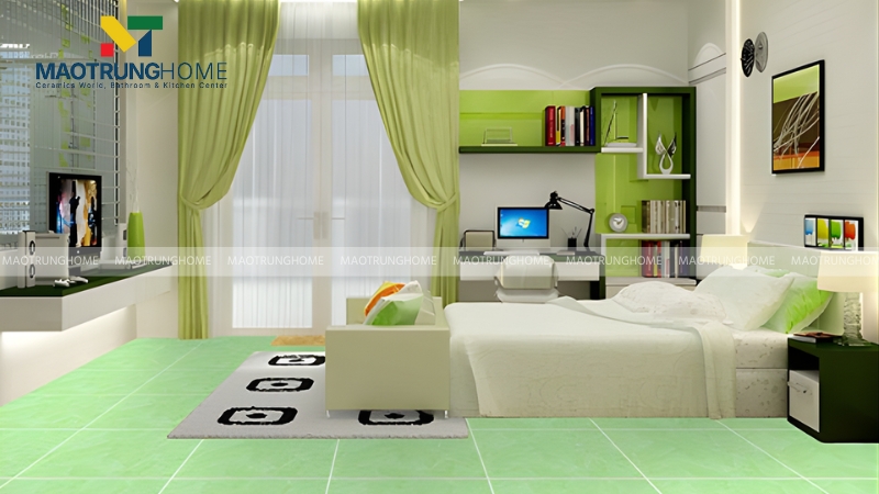 Mẫu gạch lát nền xanh ngọc cho phòng ngủ