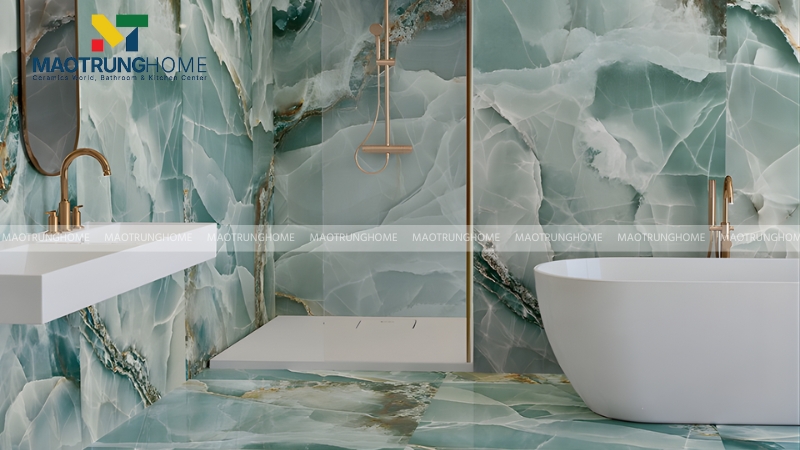 Mẫu gạch lát nền xanh ngọc cho nhà vệ sinh