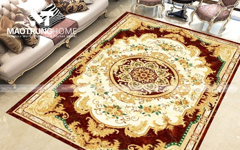 Điểm nhấn sang trọng giữa sảnh lớn với gạch thảm tone kem hoàng gia