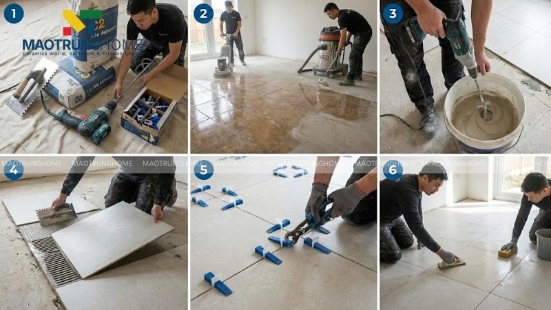 Quy trình 6 bước lát gạch mới trên nền gạch cũ