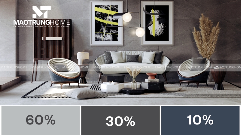 Phối màu gạch và nội thất theo quy tắc 60-30-10