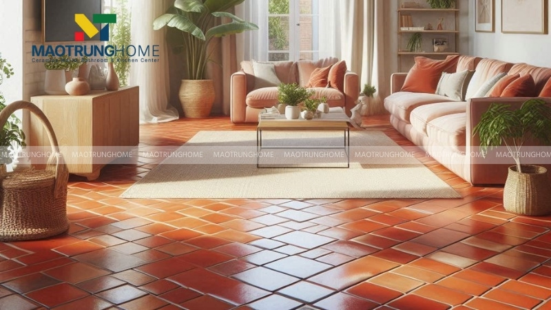 Cách phối màu gạch lát nền màu đỏ hài hòa với nội thất
