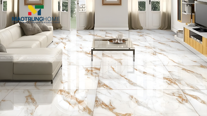Gạch lát nền màu trắng cho phòng khách
