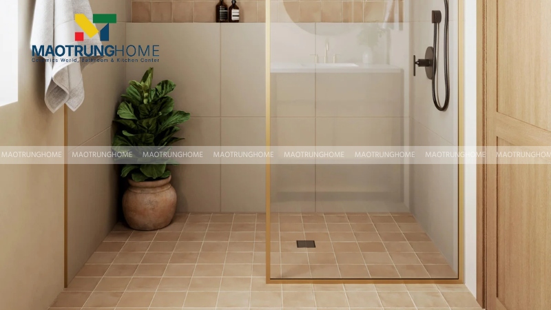 Gạch vàng nâu đơn sắc và họa tiết xi măng (Mẫu 2)