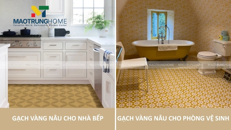 Gạch lát nền màu vàng nâu cho nhà bếp và phòng vệ sinh