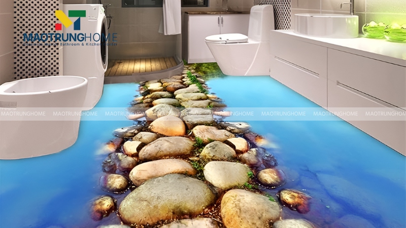 Mẫu gạch 3D phong cảnh thiên nhiên và suối nước (Mẫu 1)