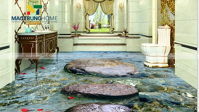 Mẫu gạch 3D phong cảnh thiên nhiên và suối nước (Mẫu 2)