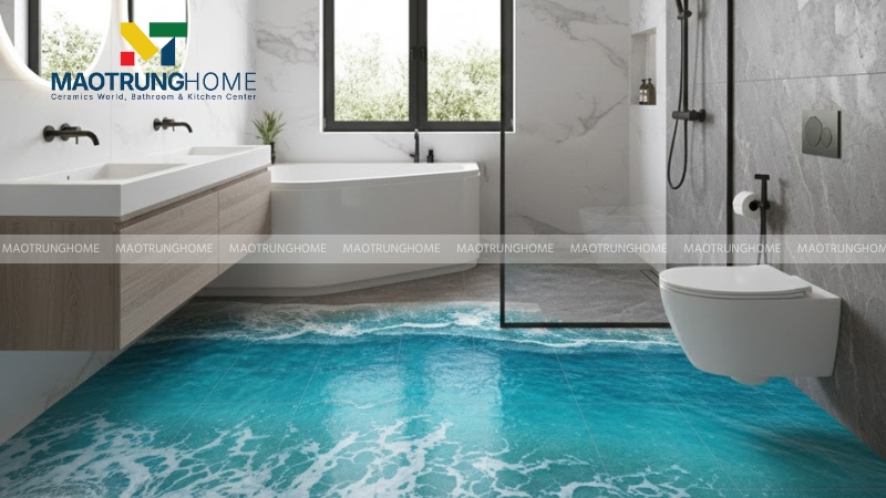 Phối hợp gạch 3D hài hòa với thiết bị vệ sinh
