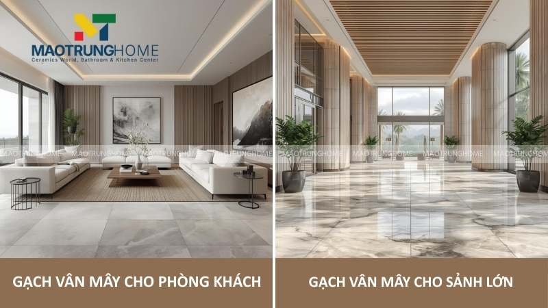 Mẫu gạch 60x60 vân mây cho phòng khách và sảnh lớn