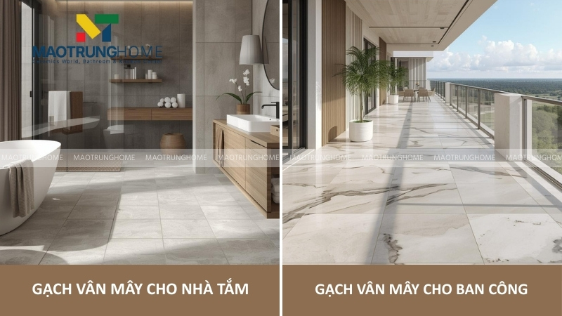 Mẫu gạch lát nền 60x60 vân mây cho nhà tắm và ban công