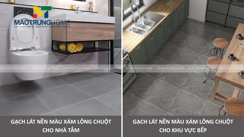 Chọn gạch lát nền màu lông chuột cho nhà tắm và bếp