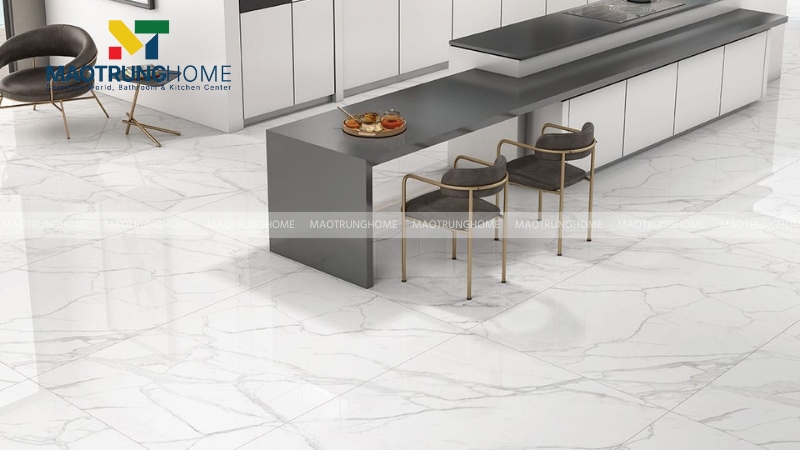 Gạch màu trắng sữa cho phòng bếp sạch sẽ