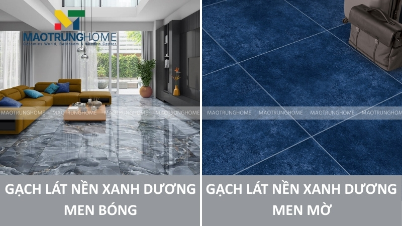 Gạch lát nền màu xanh dương có bề mặt men bóng và men mờ